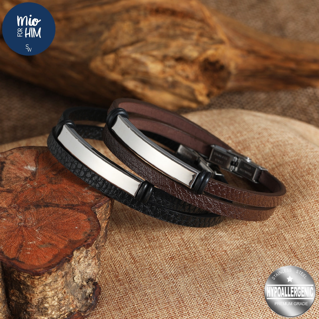 Mio Mio by Silverworks Thin ID Bar in Leather Bracelet Wrap