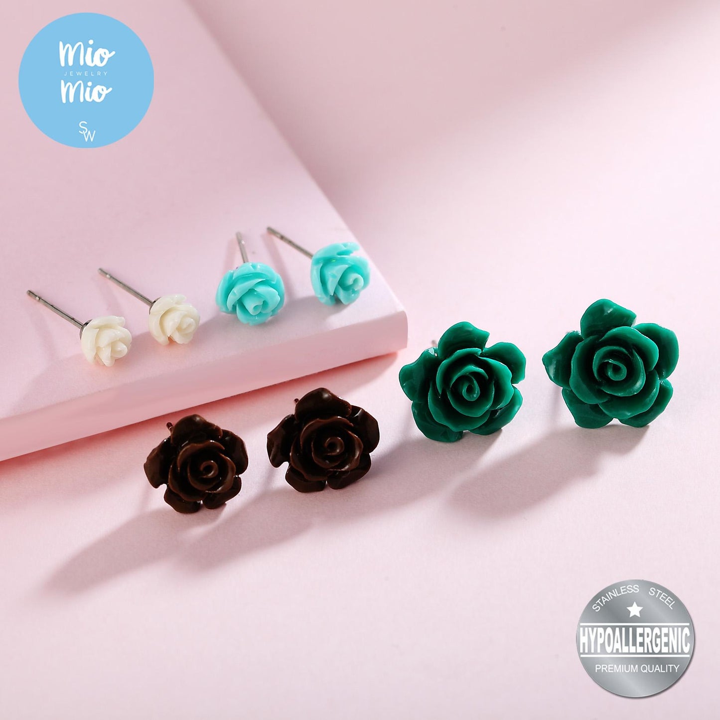 Valentina Flower Stainless Steel Stud Earrings Set | SilverWorks