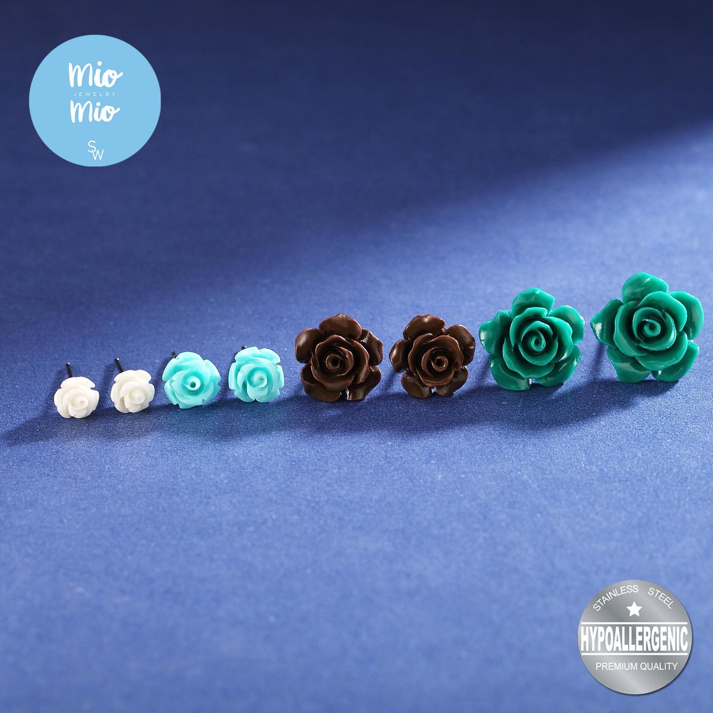 Valentina Flower Stainless Steel Stud Earrings Set | SilverWorks