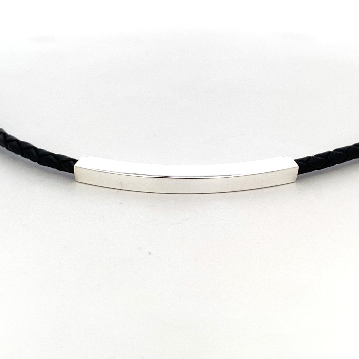 SILVER BAR IN BLACK LEATHER BRACELET