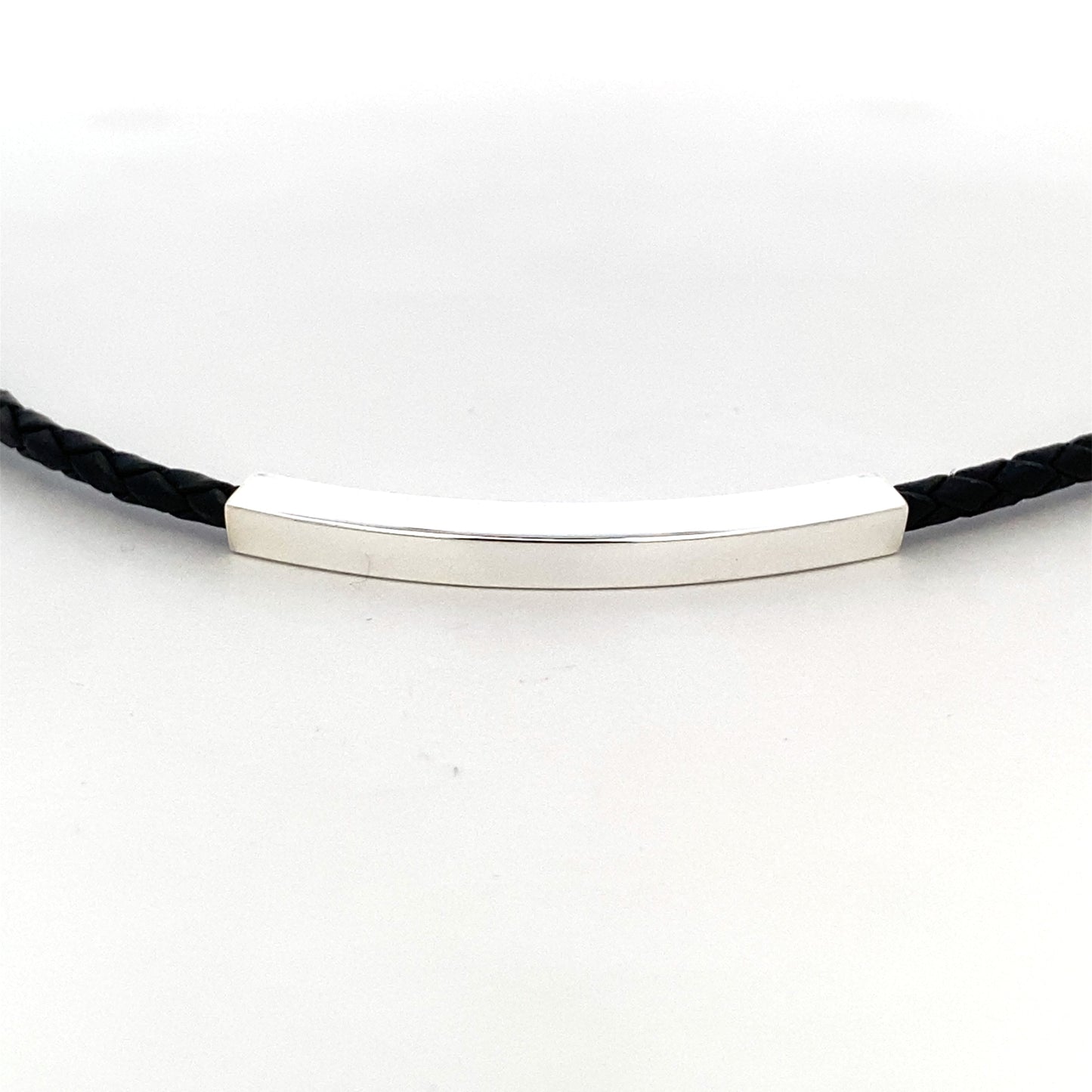 SILVER BAR IN BLACK LEATHER BRACELET