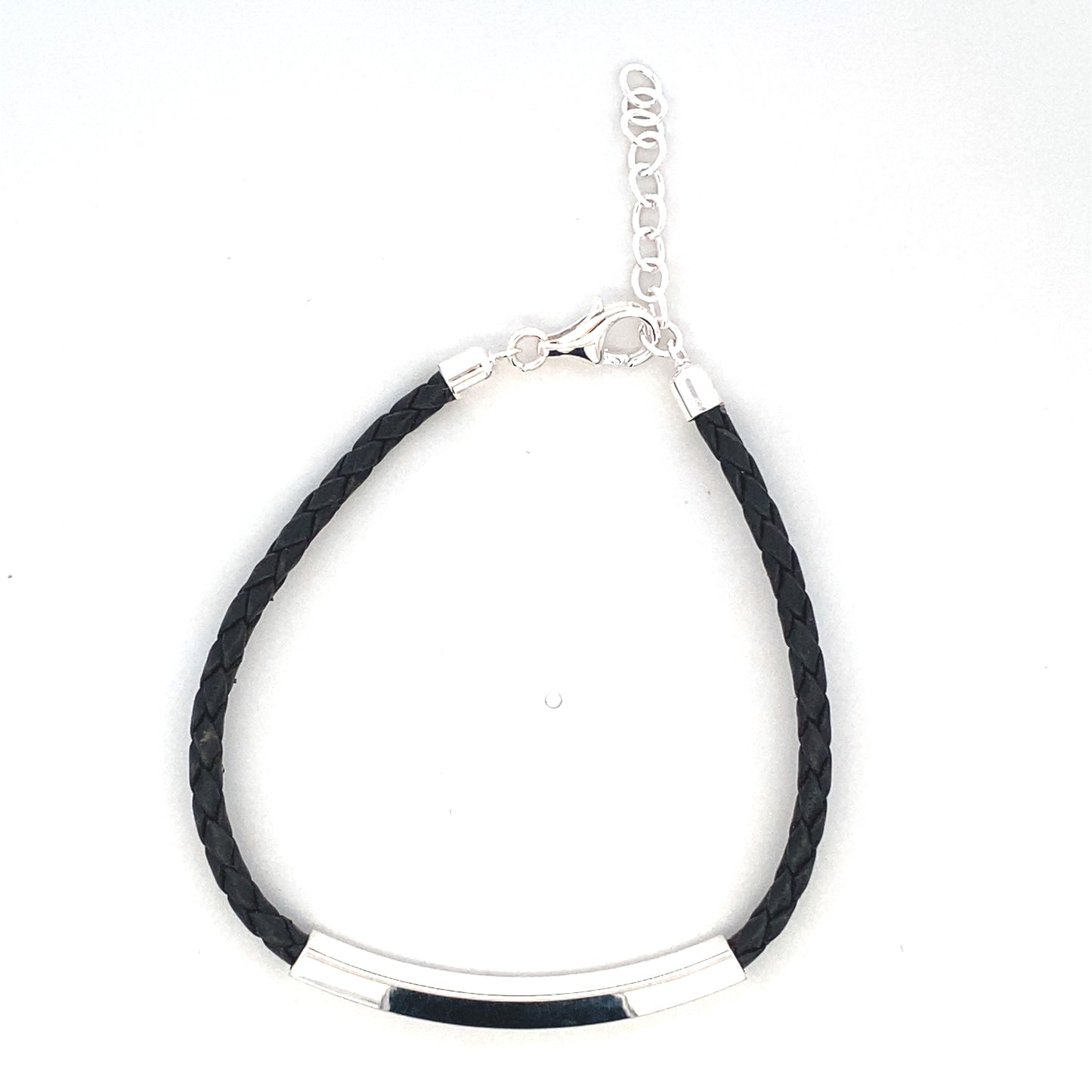 SILVER BAR IN BLACK LEATHER BRACELET