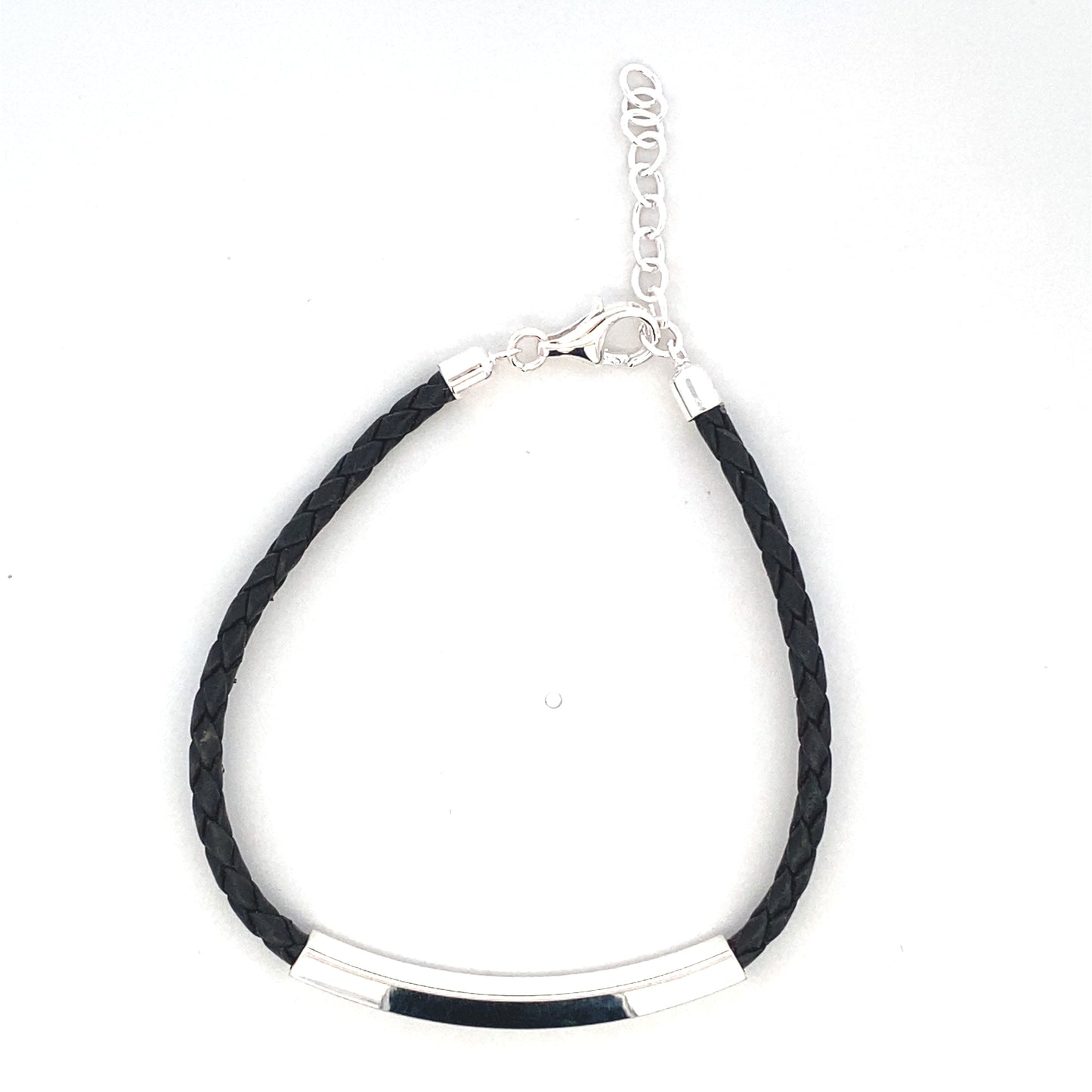 SILVER BAR IN BLACK LEATHER BRACELET