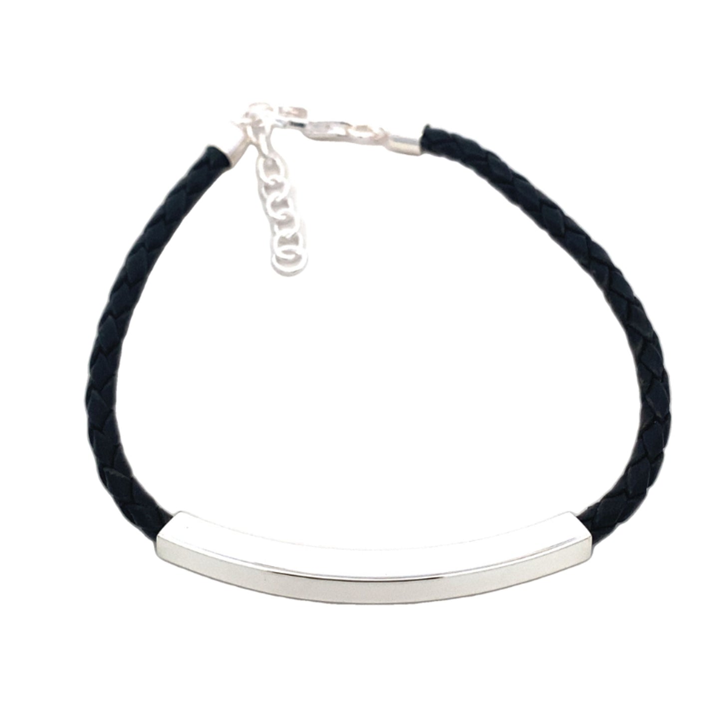 SILVER BAR IN BLACK LEATHER BRACELET