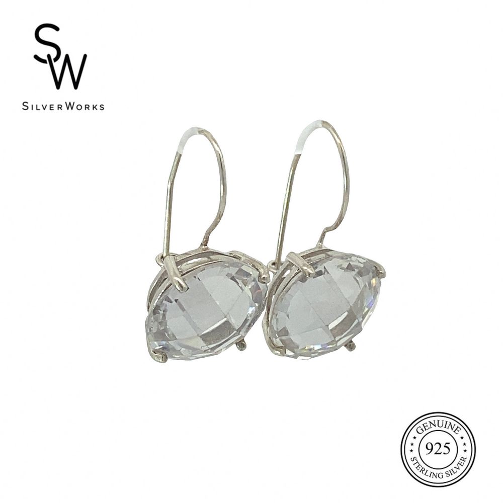 Rose Cut 925 Sterling Silver Hook Drop Earrings