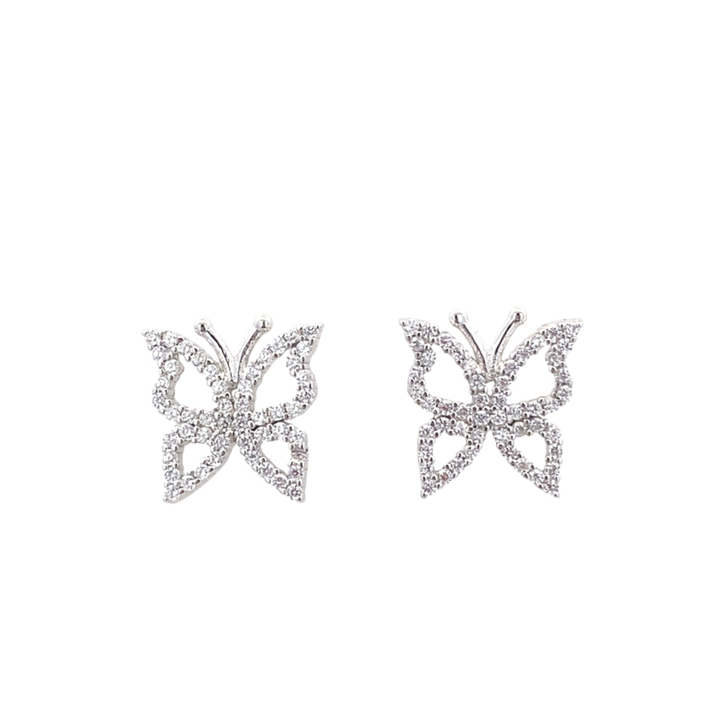 E8086 SILVER FULL CUBIC ZIRCONIA CUT OUT BUTTERFLY STUD EARRINGS 2.5G