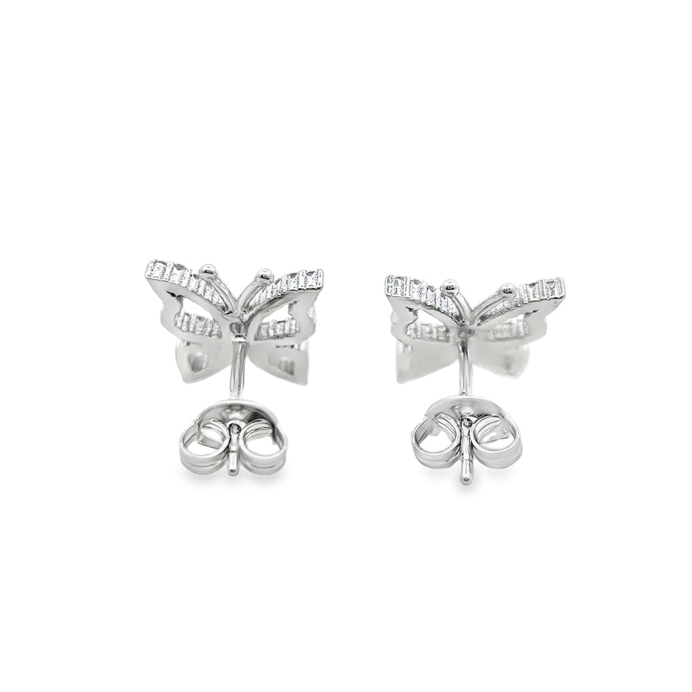 E8086 SILVER FULL CUBIC ZIRCONIA CUT OUT BUTTERFLY STUD EARRINGS