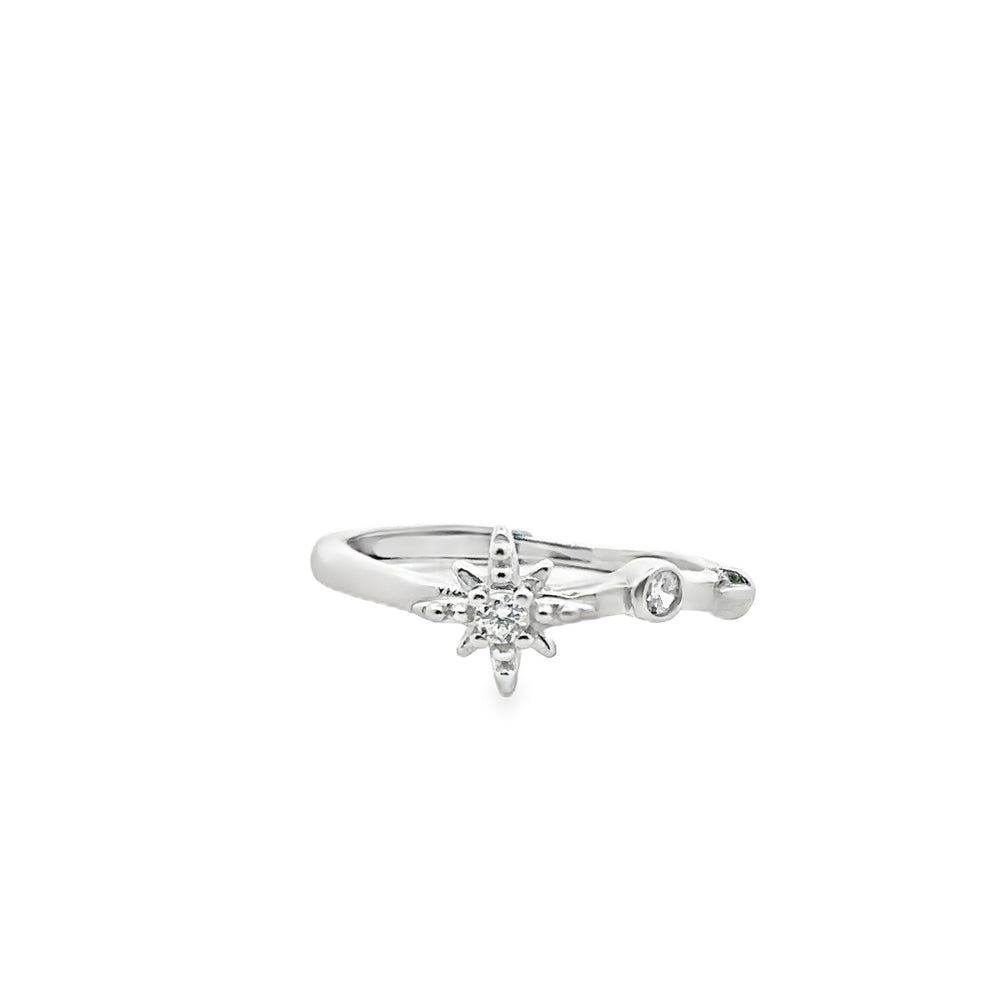 nonnative × END STAR RING 925 SILVER SilverWorks Rhodium North Star Adjustable Ring with Round Cubic Zircon