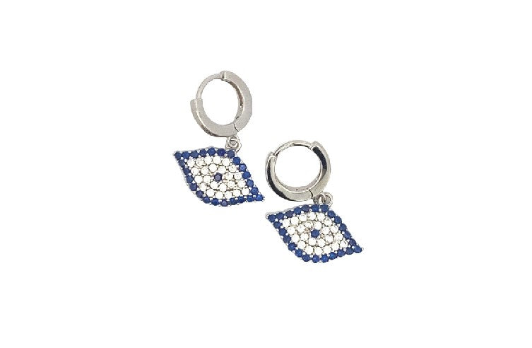 E7821 EYE IN SAPPHIRE MID AND SIDE W WHT CZ RHOD HUGGIES 3.98G