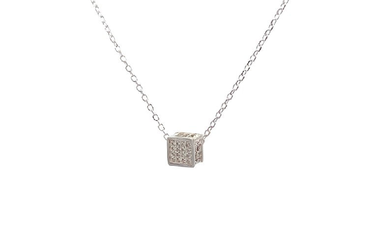 Kaylee Pave Cube 925 Sterling Silver Pendant Necklace SilverWorks