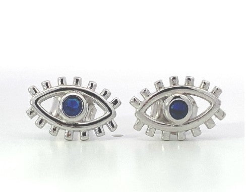 E7818 EVIL EYE WITH SAPPHIRE CZ IN MID RHOD STUD 2.9G