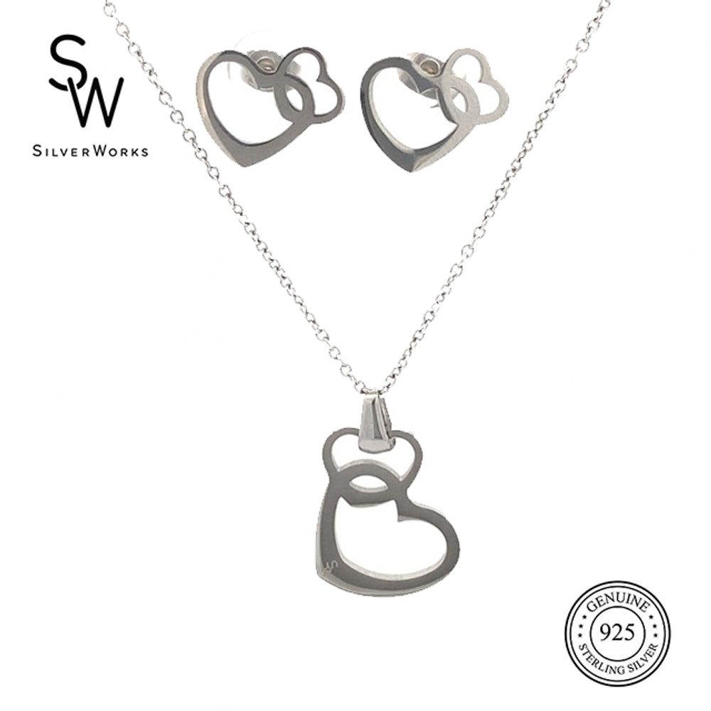 Double Open-Linked Heart Earrings and Necklace Set