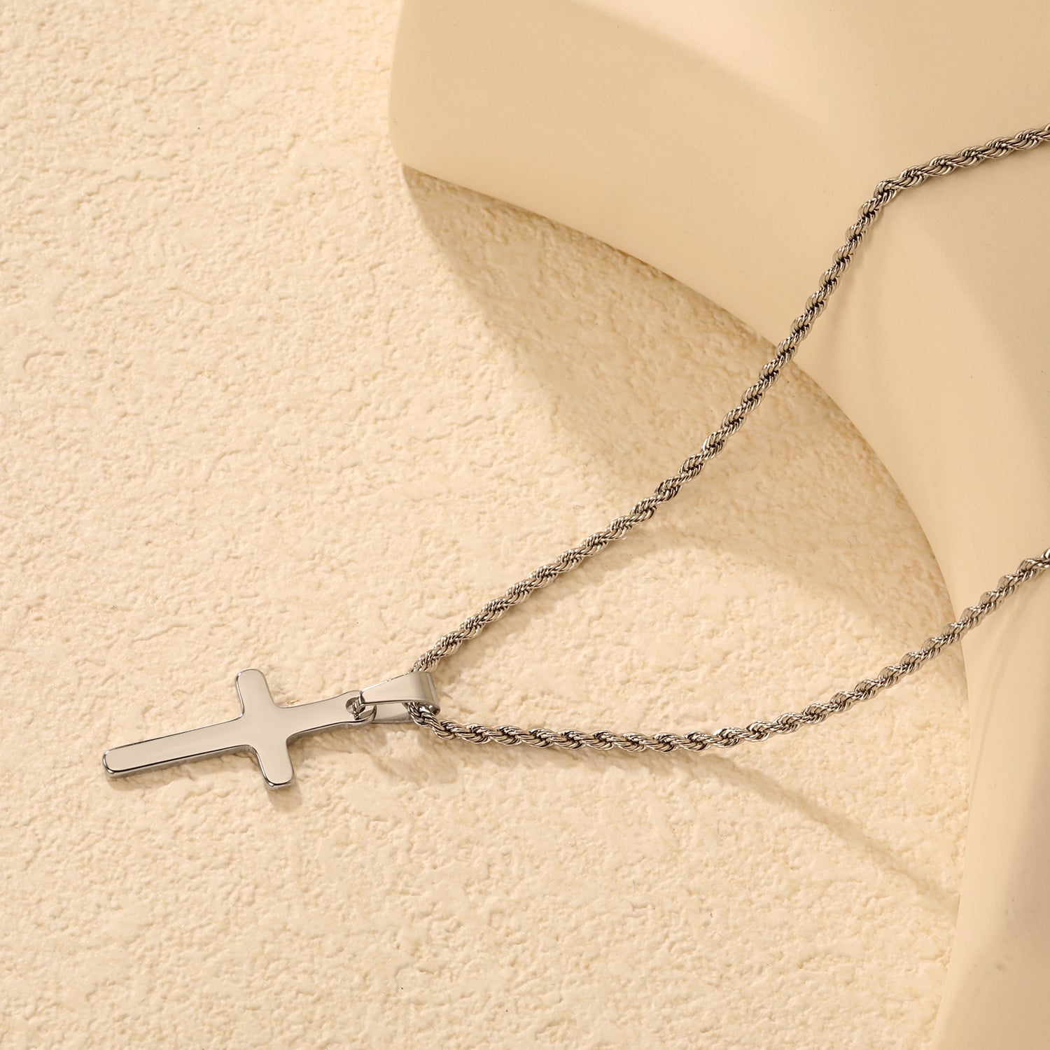 SilverWorks Emman Silver Cross Pendant Stainless Steel Necklace
