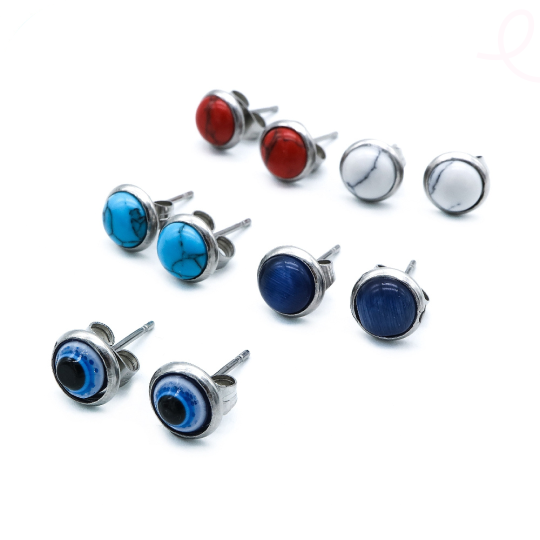 Deia Agate Stone Stainless Steel Stud Earrings Set SilverWorks