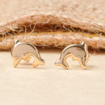 SW Premium 14 Karat Yellow Gold Dolphin Stud Earrings