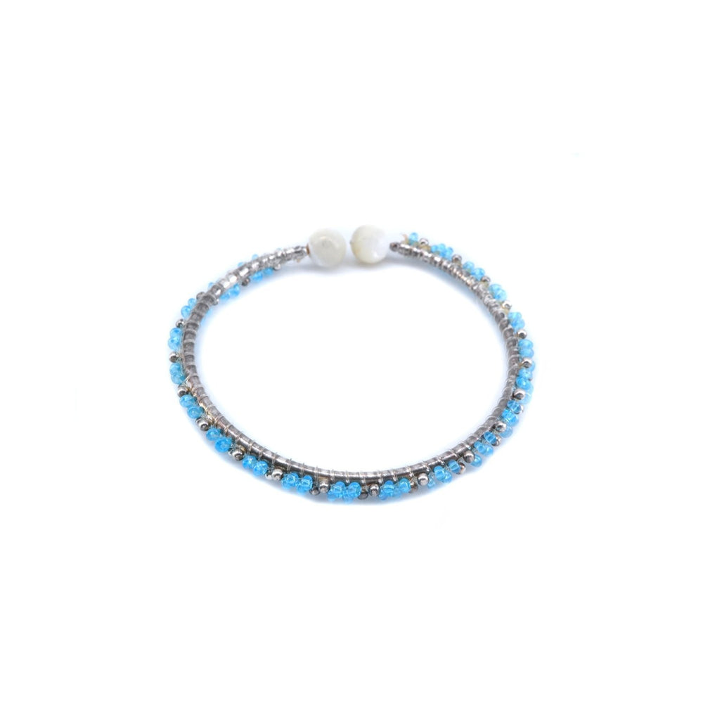 Bangle with Blue and White Beads Silver Bracelet For Women