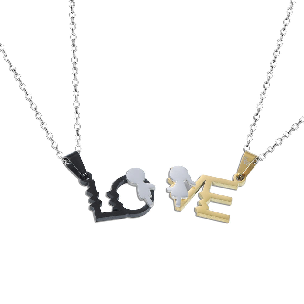 Love Script with Girl and Boy Silhouette Couple  Stainless Steel Hypoallergenic Necklace Philippines | Silverworks