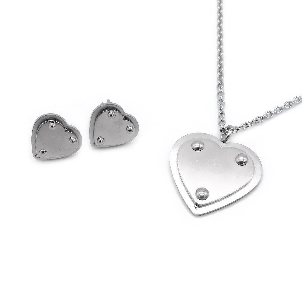 Polished Heart Earrings and Necklace Set Stainless Steel Hypoallergenic Jewelry Set Philippines | Silverworks