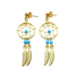 Gold Plated Dreamcatcher with Feather Drop Earrings
