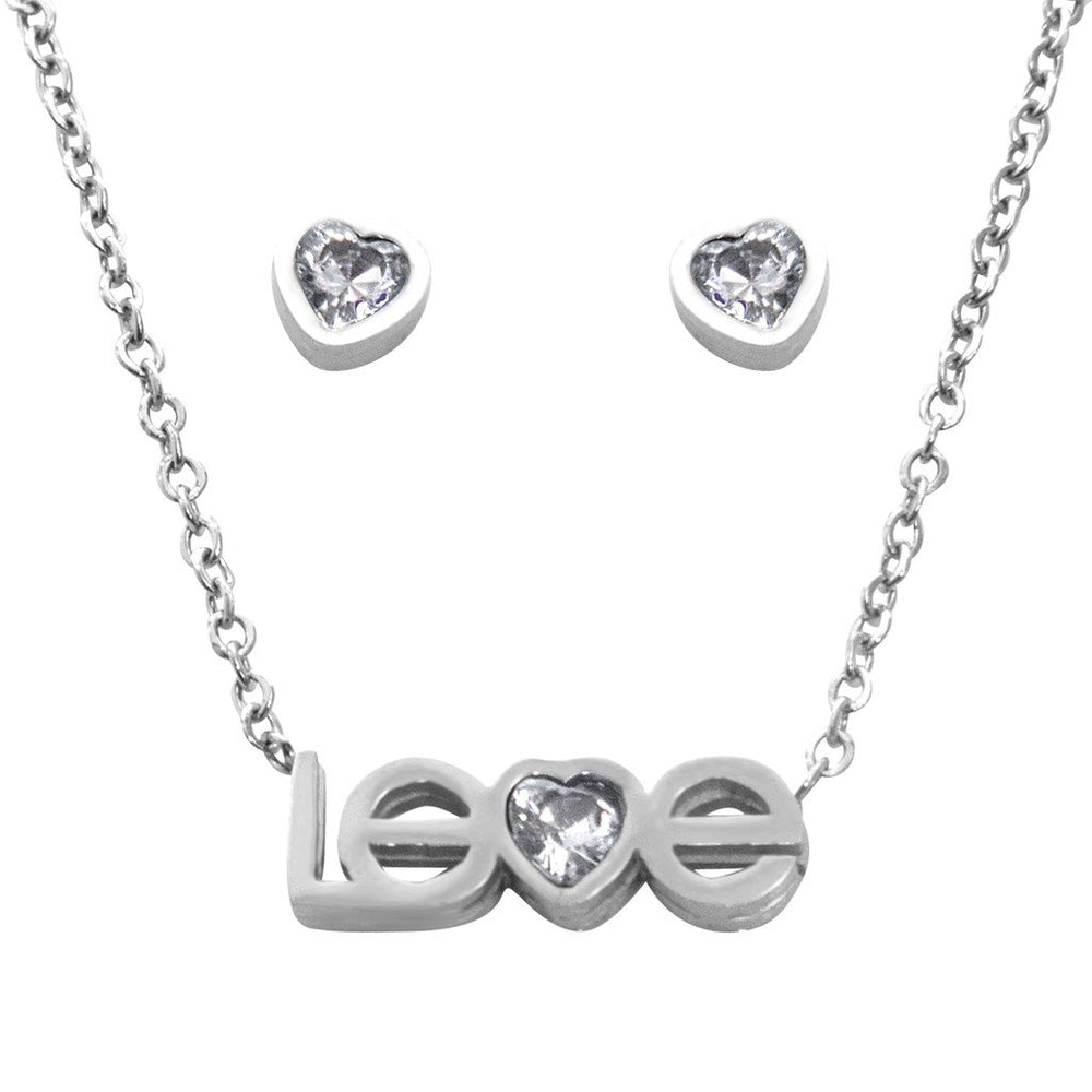 Love with Cubic Zirconia Earrings and Necklace Set Stainless Steel Hypoallergenic Jewelry Set Philippines | Silverworks