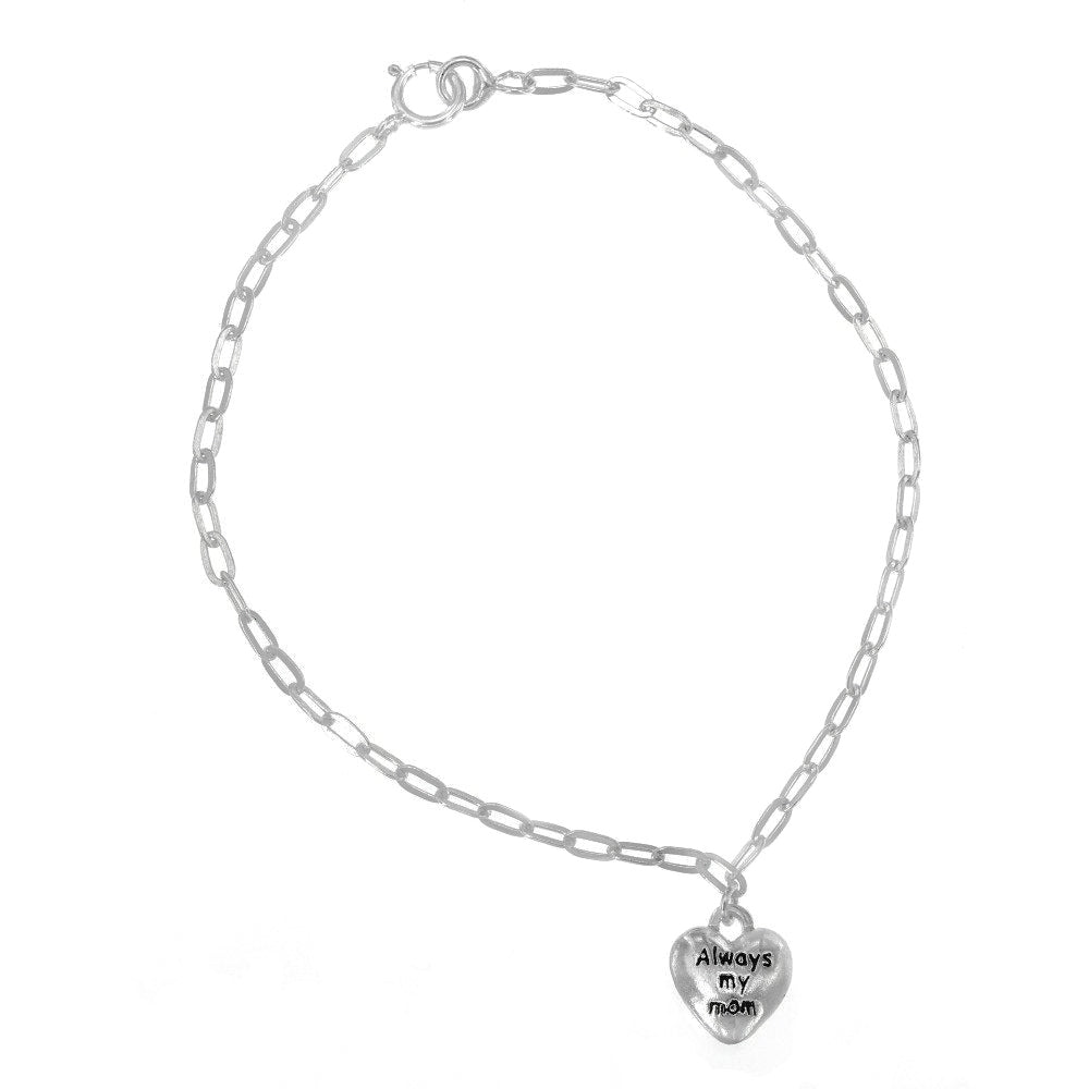 Camber Engraved  925 Sterling Silver Always My Mom Heart Charm on Anchor Chain Bracelet Philippines | Silverworks