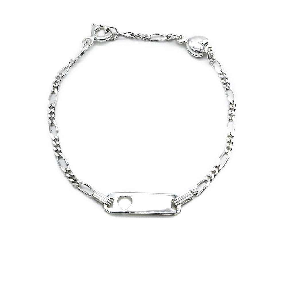 Calista Open Heart Baby ID Bar 925 Sterling Silver Bracelet Philippines with Figaro Chain | Silverworks