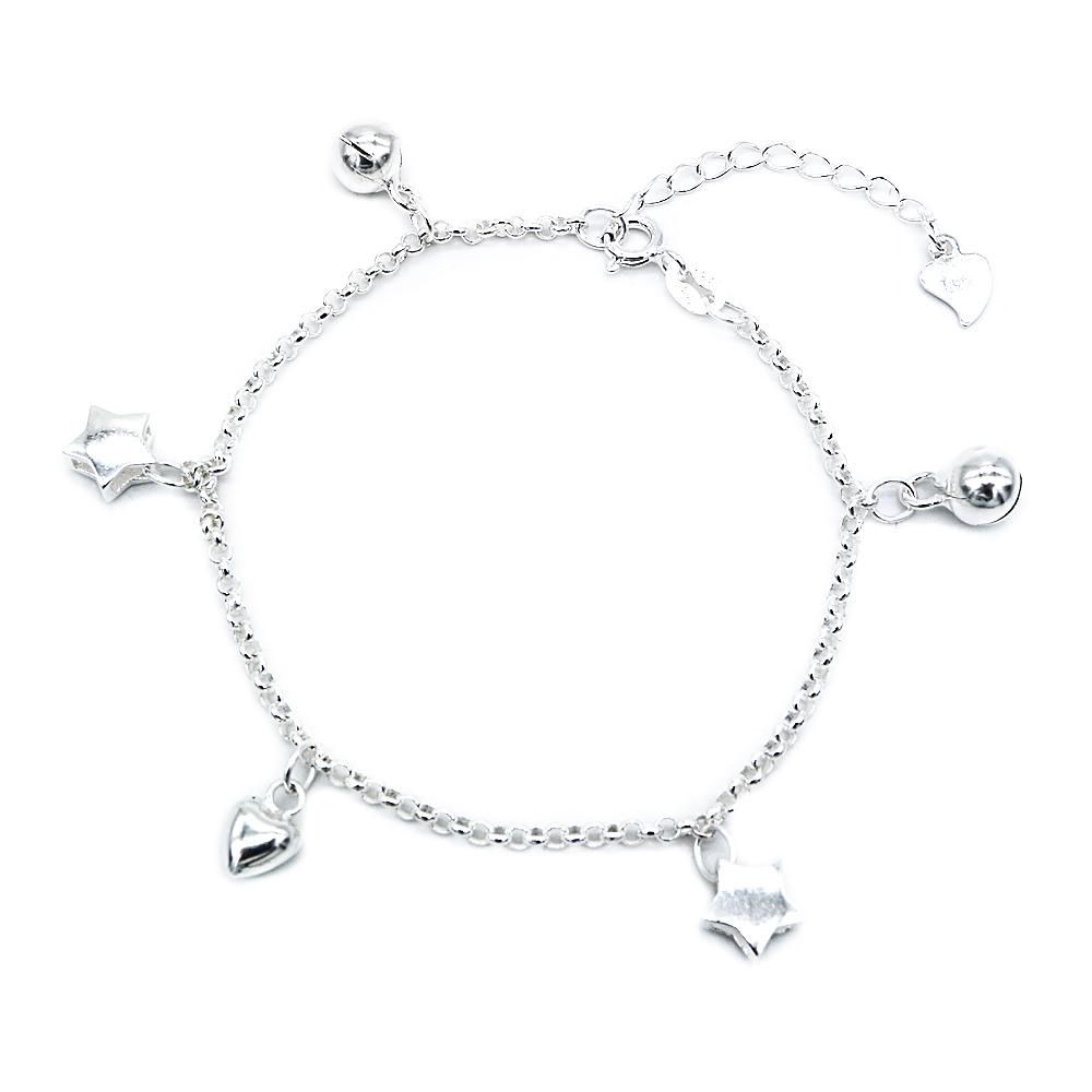 Zaire Stars and Heart 925 Sterling Silver Charm Bracelet SilverWorks