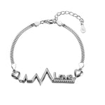 Colleen Silver Heart,  Pulse and Love Charm Bracelet with Cubic Zirconia