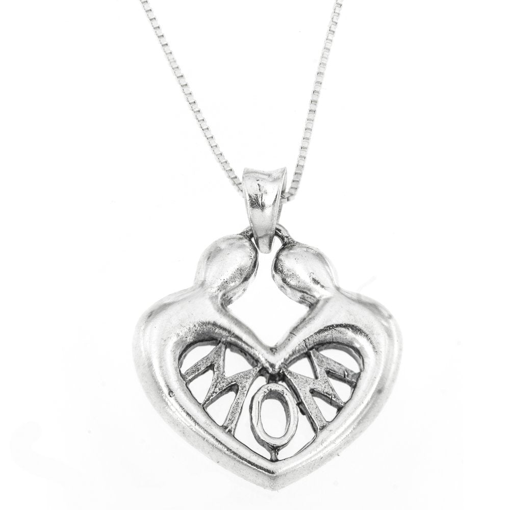 Open Heart Pendant with Mom Script 925 Sterling Silver Necklace