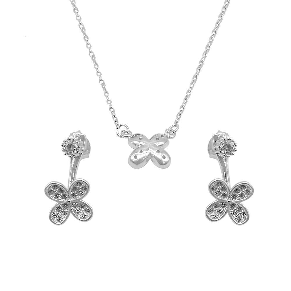 Four-Leaf Clover with Cubic Zirconia 925 Sterling Silver Jewelry Set Philippines | Silverworks