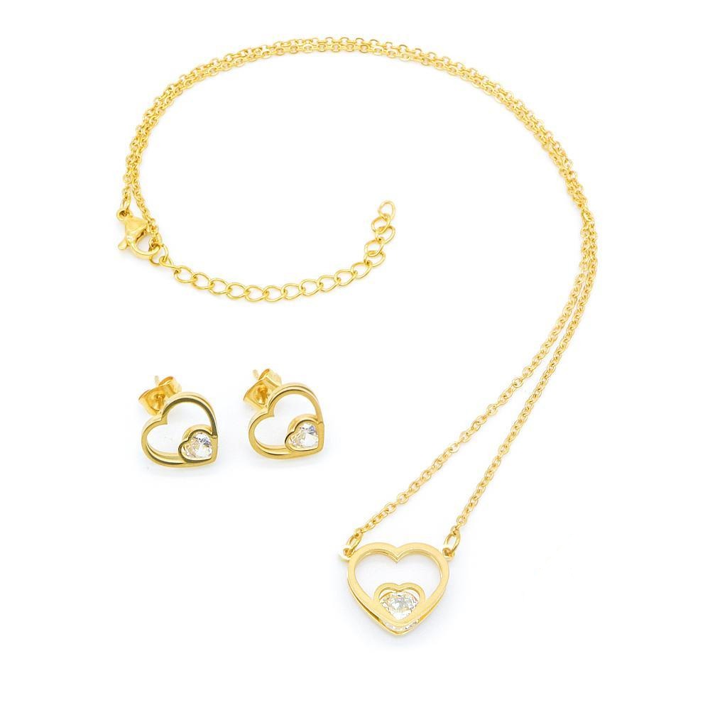 Ava Open Heart Stone Stainless Steel Jewelry Set