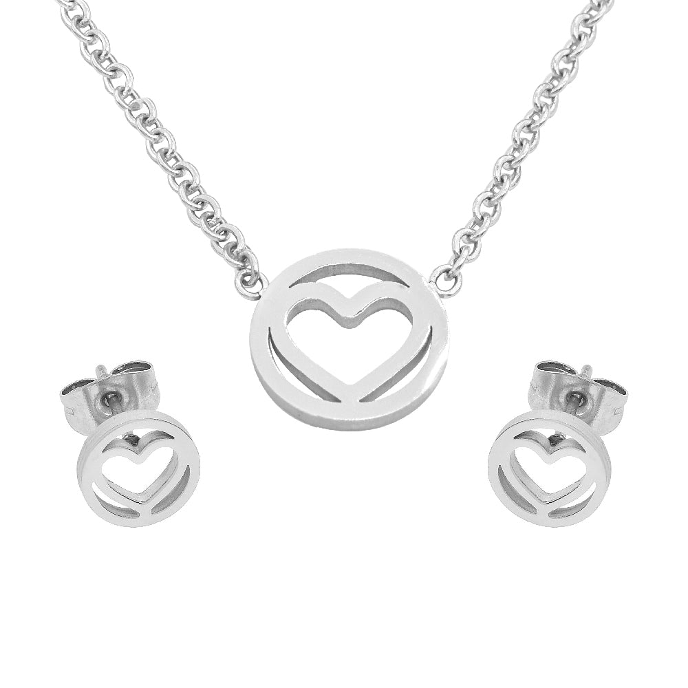 Shane Heart in Halo Design Necklace and Earrings Set Stainless Steel Hypoallergenic Jewelry Set Philippines | Silverworks