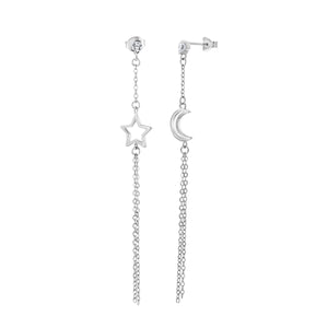 Marah Half Moon & Star Drop Silver Earrings For Women