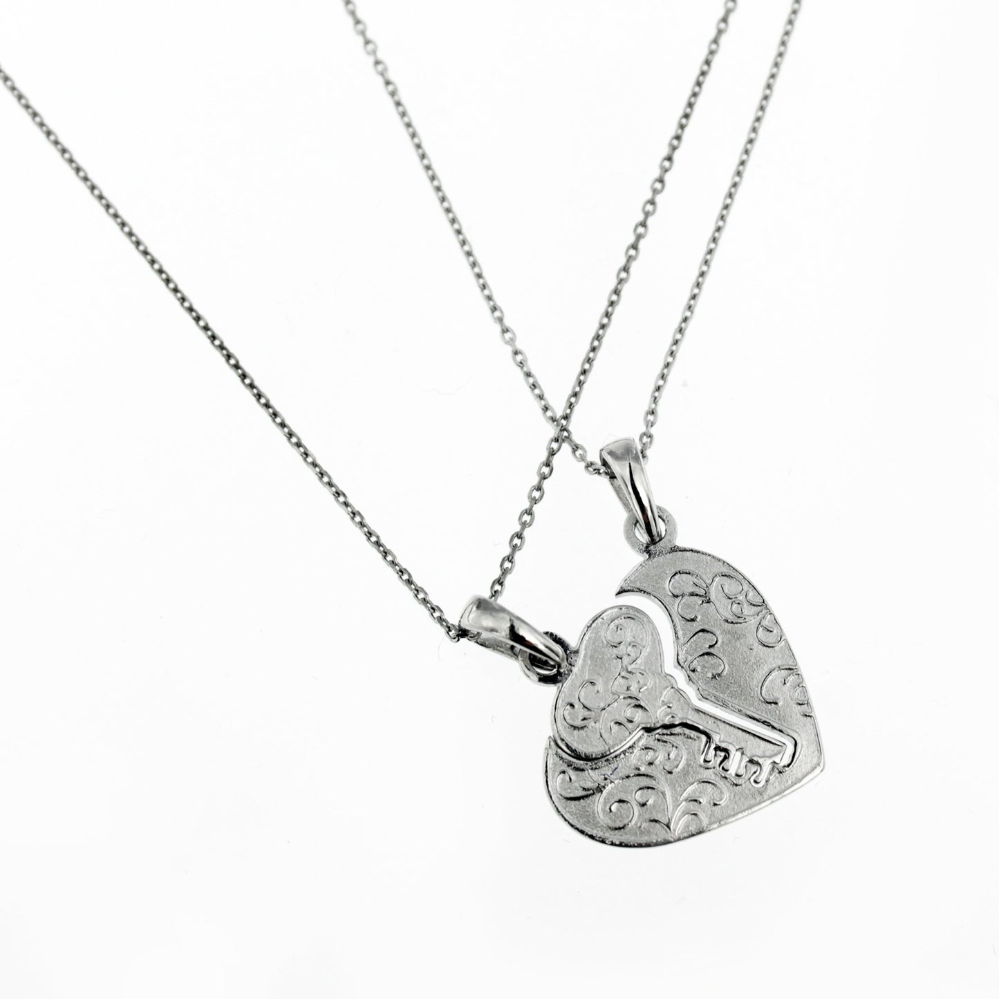 Everret Heart & Key Couple Puzzle Pendant Necklace | SilverWorks