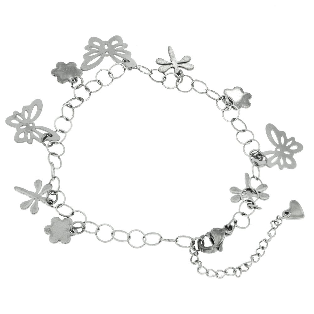 Flower and Dragonfly in Rolo Chain Stainless Steel Hypoallergenic Bracelet Philippines | Silverworks