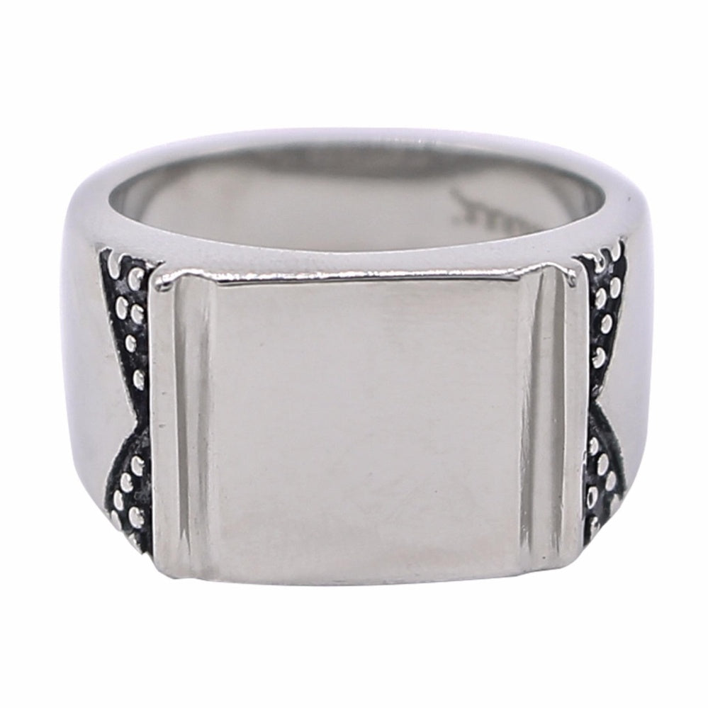 Polished Flat Top with Oxidized Design on Sides Stainless Steel Hypoallergenic Ring Philippines | Silverworks