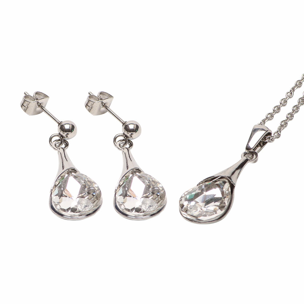 Teardrop Stone Earrings and Necklace Stainless Steel Hypoallergenic Jewelry Set Philippines | Silverworks