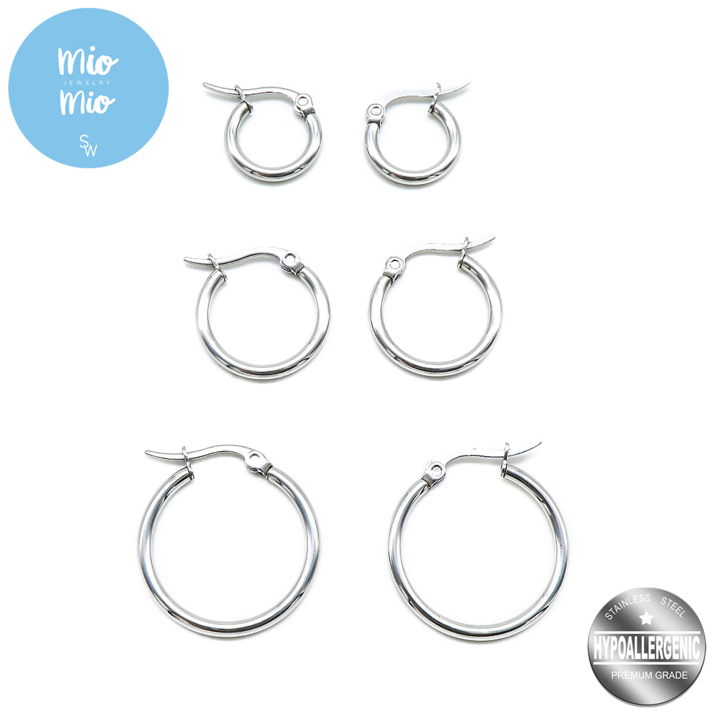 Sawm Stainless Steel Hoop Earrings Set SilverWorks