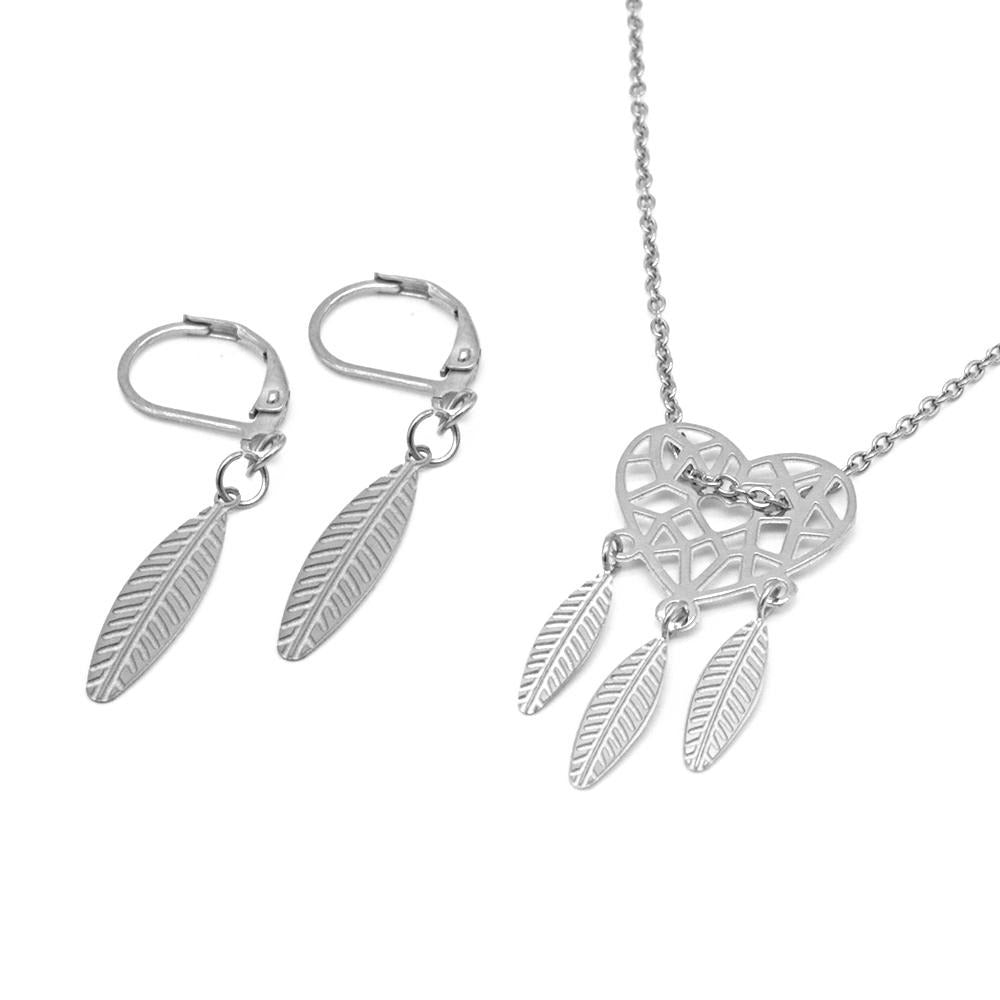 Heart Dreamcatcher Earrings and Necklace Set Stainless Steel Hypoallergenic Jewelry Set Philippines | Silverworks