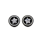 Black Fake Tunnel Earrings with Clear Star Cubic Zirconia