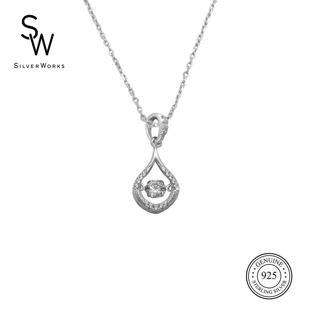 Silverworks N3816 Teardrop Dancing Gem Design Necklace