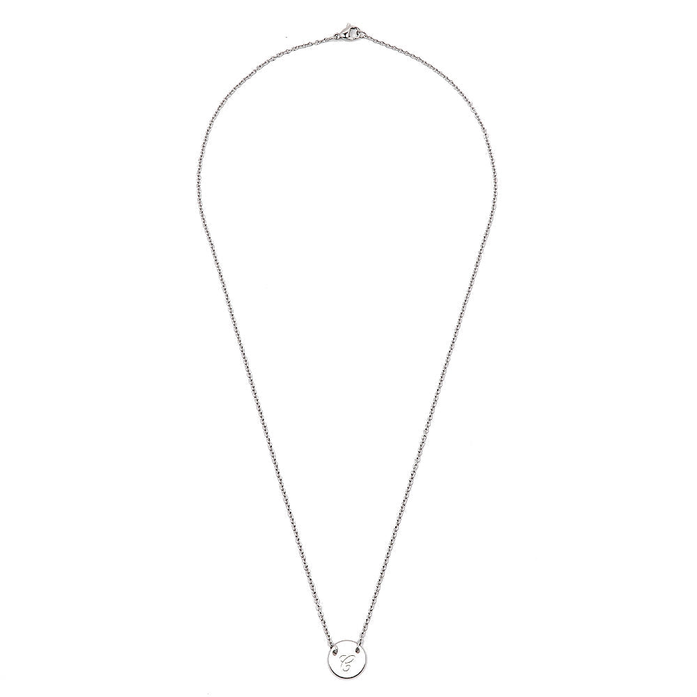 Reign Round Plate Letter Engraved Stainless Steel Pendant Necklace | SilverWorks