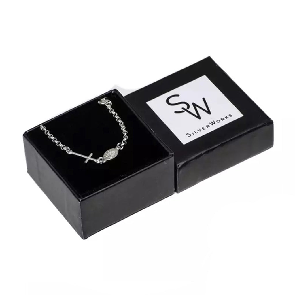 Silverworks B4896 Rolo Bracelet w/ Cross &Scapular SilverWorks