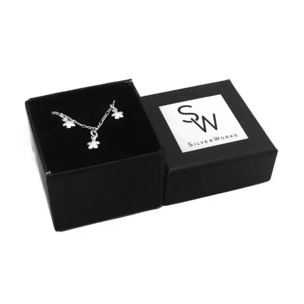 Silverworks B5162 Figaro Bracelet w/ Small Dangling Flower SilverWorks