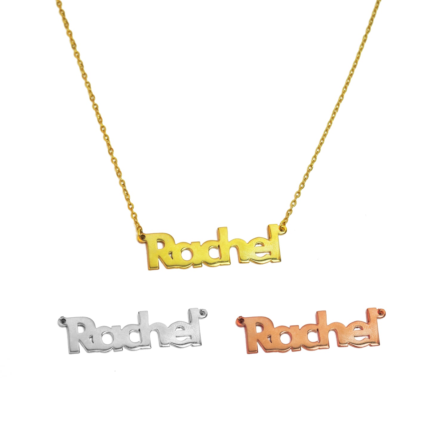 Bold Sans Serif Horizontal Personalized Name Necklace | SilverWorks