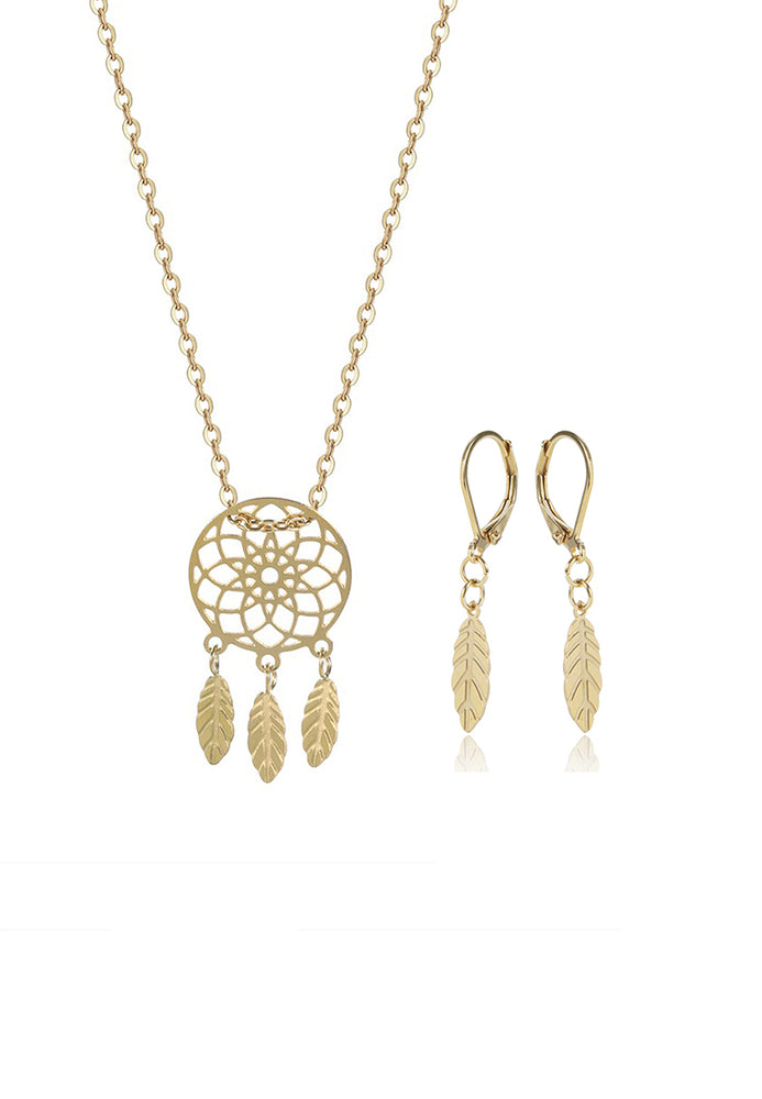 
                
                    Load image into Gallery viewer, Gold Plated Classic Dreamcatcher Earrings and Necklace Set
                
            