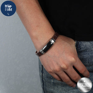 Silverworks Black ID Bar in Printed Pattern Leatherette Bracelet (X4505/06) - Mio Mio Collection