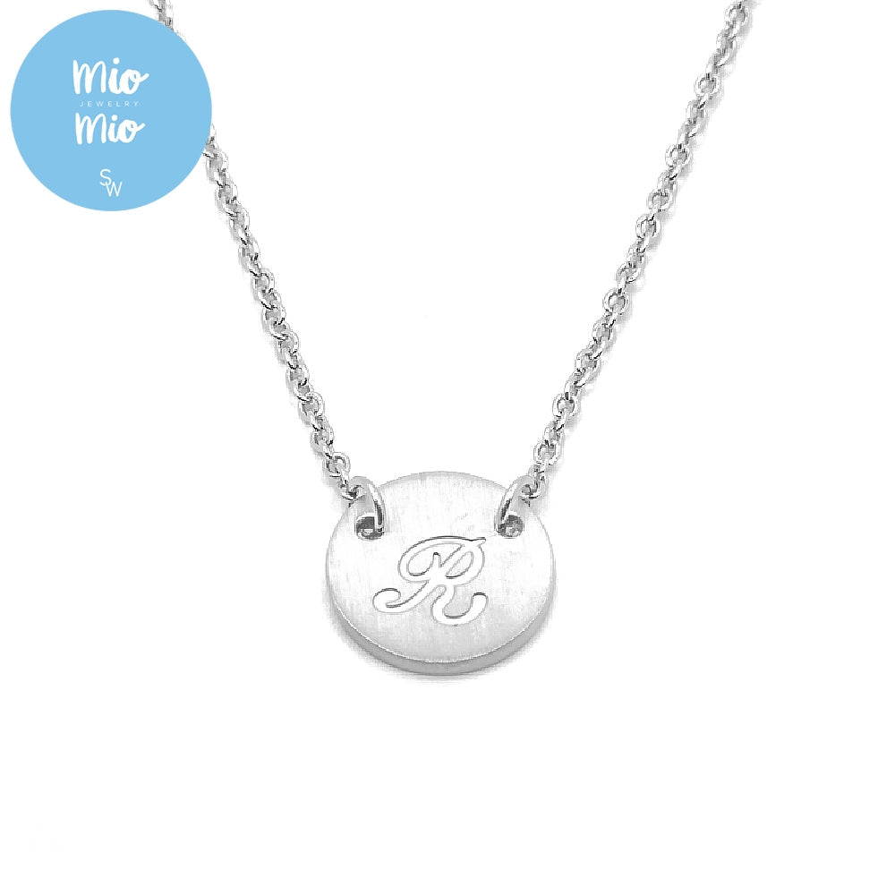 
                      
                        Reign Round Plate Letter Engraved Stainless Steel Pendant Necklace | SilverWorks
                      
                    