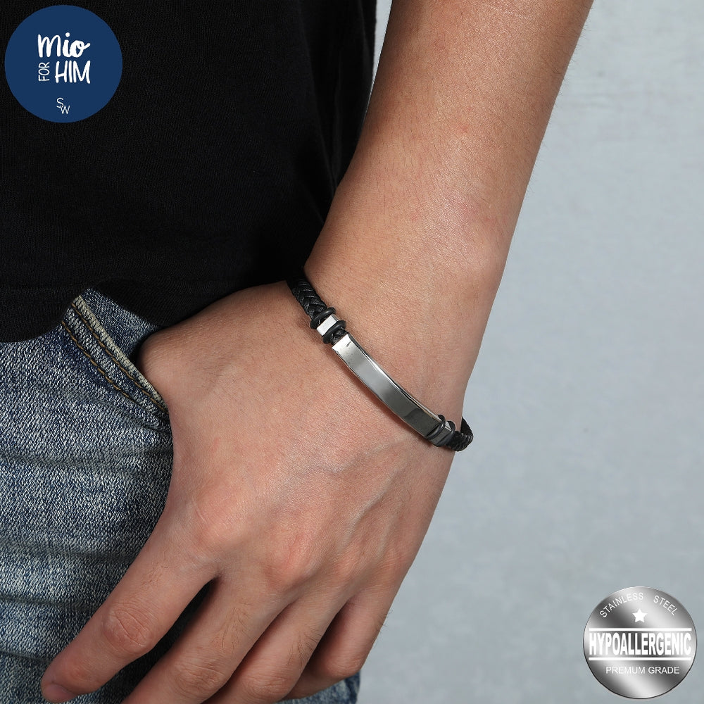
                      
                        Greta ID Bar Stainless Steel in Braided Leather Bracelet | SilverWorks
                      
                    