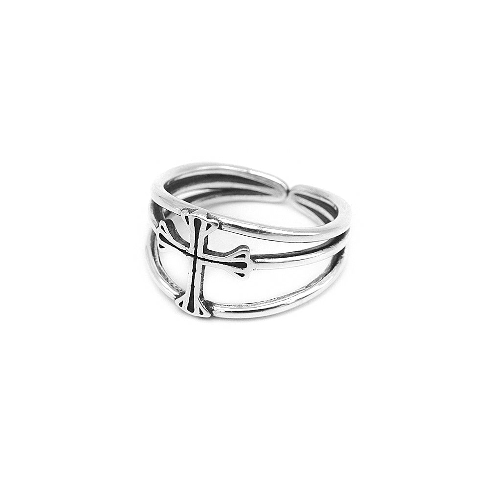 Silverworks Oxidized Cross Adjustable Ring